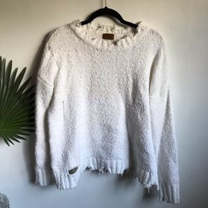Pol White Distressed Eyelash Sweater